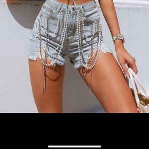 Embellished denim shorts